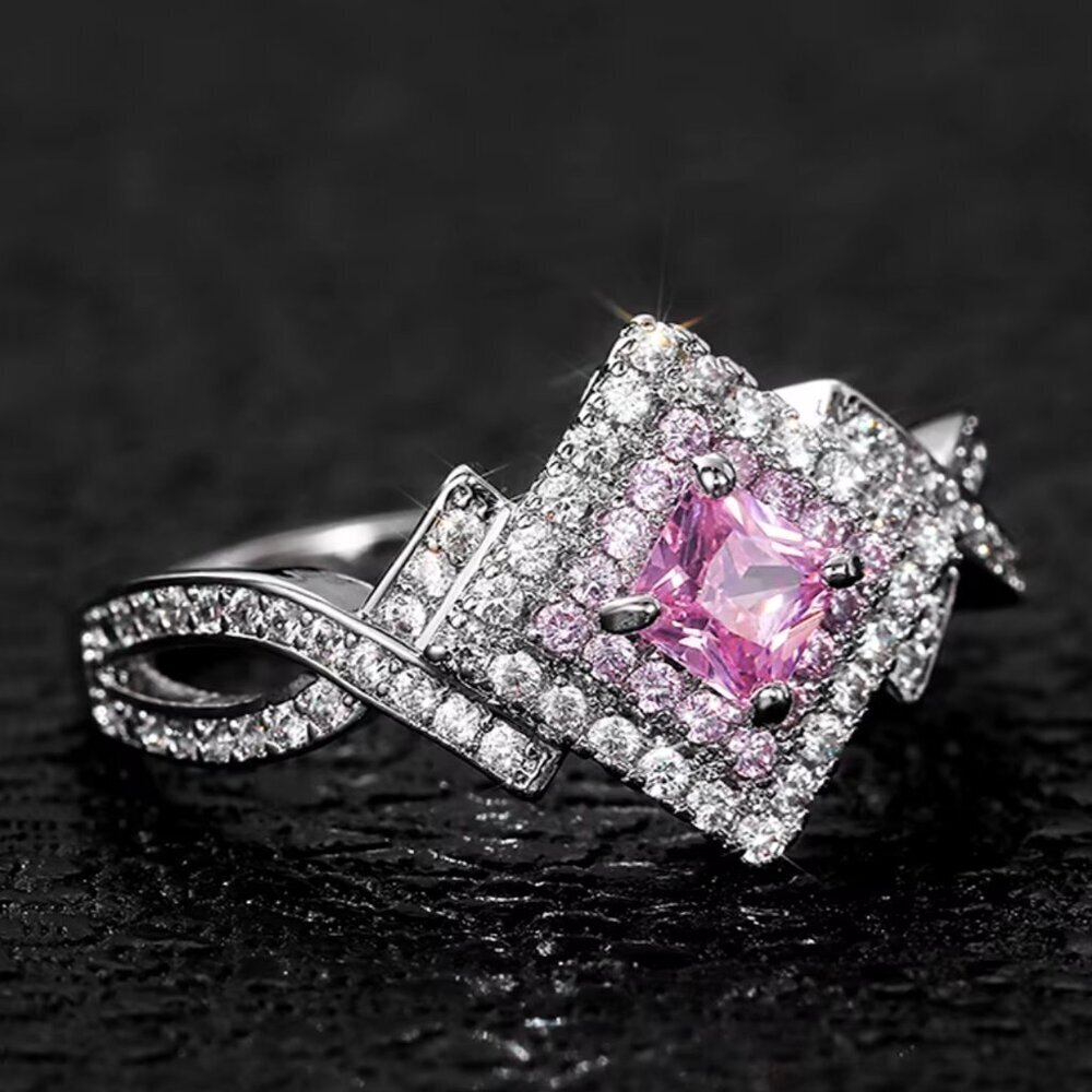 NEW 14k White Gold Sterling Silver Diamond Ring Pink Sapphire Ring